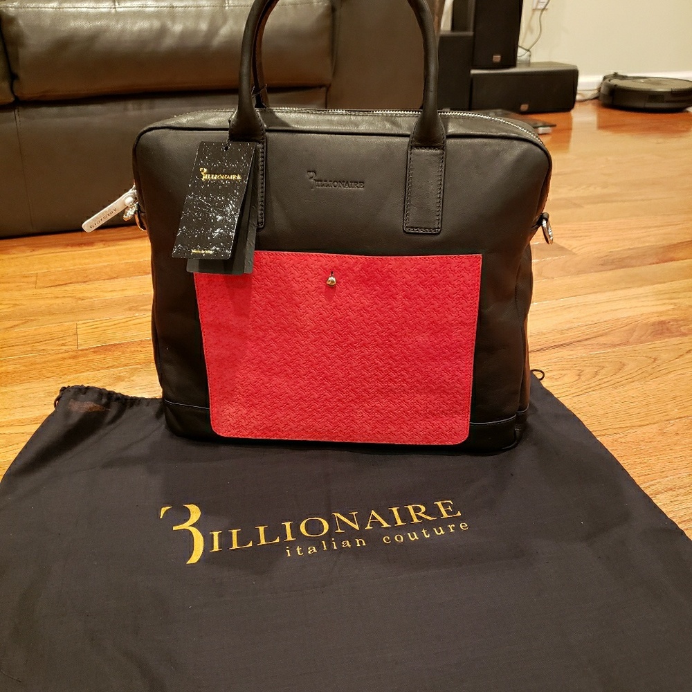 BILLIONAIRE COUTURE Leather Briefcase Bag Large Zi